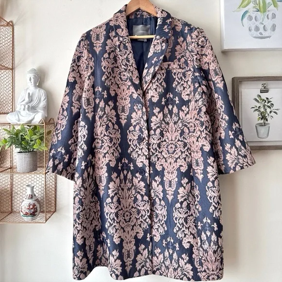 Anthropologie Luisa Blush Jacquard and Blue Denim Statement Jacket Coat Size XL - Picture 2 of 13
